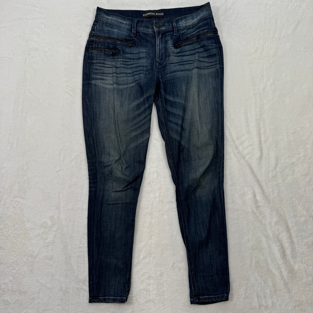Express Jeans Ankle Legging Womens 6R Dark Blue Mia Mid Rise Moto Zipper Skinny